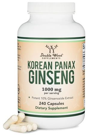 Ginseng Capsules (Korean Red Ginseng Extract, Panax Ginseng 10% Ginsenosides) (4 Month Supply) 240 Vegan Capsules - 1,000mg per Serving for Mood, Cognitive Function and Energy Support by Double Wood