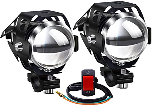 Biqing 2PCS Faros Auxiliares de Moto,U5 Faros Delanteros de Motocicleta de DRL Luces Adicionales Faros 12V 24V Motocicleta Antiniebla Foco Spot Con interruptor
