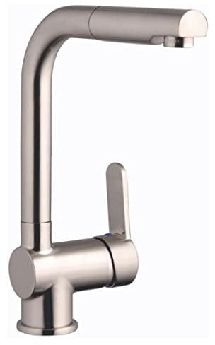 HGMBAD Spültischarmatur Niederdruck, Edelstahloptik mit herausziehbarem Auslauf, für drucklose Untertischgeräte