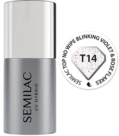 Semilac Top Coat No Wipe UV Gel Soak Off Gel Polish Salon Quality Manicure Effective Long Lasting Crack Resistant Easy to Apply (Blinking Violet & Rose, 7ml)