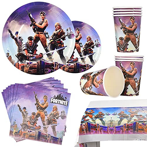 Herefun 16 Invités Vaisselle Anniversaire, Fête Vaisselle, Fournitures de Fête d'anniversaire, Party Vaisselle, Gaming Party Supplies, Kit de fête d'anniversaire de 69 PCS pour Fiançailles, Mariage