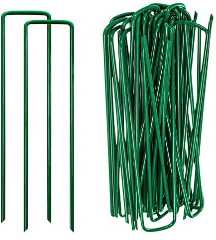 Ledeak 50 Pezzi Picchetti Telo Pacciamatura, Picchetti di Giardino Verde Picchetti Giardino Zincato Antiruggine a Forma di U Ancore a Terra Anti Erbacce, Ancoraggi a Terra per Giardino Campeggio