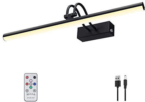 RAIFOOLLY Picture Light, Cordless Picture Lights for Wall, 16 Inch Picture Lights with Timer and Dimmable, 5000mAh Battery Wall Lights for Display Gallery Painting Art Frame Portrait - Black, Metal