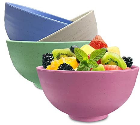 Jeslon Tazones de Plástico para Cereales, Juego de 4 Tazones Irrompibles y Ecológicos para Arroz, Ensalada, Ligeros Tazones para Desayuno, Aptos para Microondas y Lavavajillas (12oz)