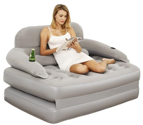 JEASONG Aufblasbarer Stuhl Luftcouch mit Luftpumpe, Camping Luftmatratze Aufblasbares Schlafsofa mit Rückenlehne, Multi-Modus Verwendung, Einfach zu Verstauen