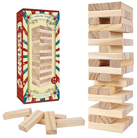 GOTHINK Jeu de Tour en Bois pour Enfants et Adultes, 54 Pièces Jeu de Empilement Idéal pour Jeux en Famille, Taille Standard