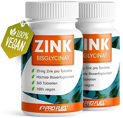 Zink 25mg - 2x365 Tabletten (vegan) mit Zinkbisglycinat (Zink-Chelat) für höchste Bioverfügbarkeit - laborgeprüft mit Zertifikat - optimal hochdosiert - Vorratspack für die Familie - ProFuel