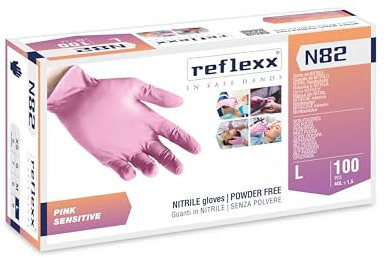 Reflexx N82, guanti in nitrile rosa, senza polvere, gr. 3,2 (L)