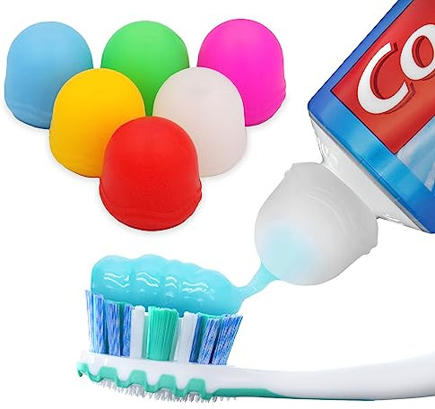 Toothpaste Caps 6 Pack, SqueezMe by Chrome Cherry, Self-Closing, Silicone Caps, Mess-Free Toothpaste Dispenser Squeezer Lids for Kids, Adults, Bathroom Accessories for Tooth and Gum Health (MixColour)