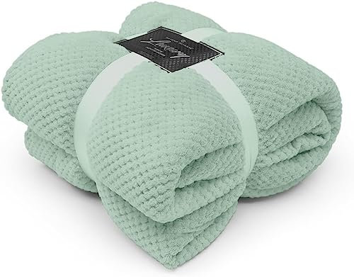 FAIRWAYUK Waffle Honeycomb Throw Fleece Blankets, 100% Polyester Warm Faux Fur Throws Over Sofa Bed Settee Soft Blanket, Extra Large (Duck-Egg, Double 150x200cm)
