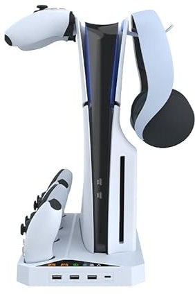 Vertikaler Kühlständer Kompatibel mit PS5 Slim Optical Digital Konsole, Ladestation Dock für Playstaion Slim5, PS5 Controller Ladegerät mit Headset-Aufhänger