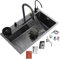 Fregadero De Cocina Multifuncional Con Grifo De Cascada - Acero Inoxidable 304 Negro, Grande De Un Seno, Accesorios Completos