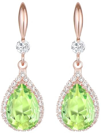Linawe Lime Green Earrings for Women Trendy, Rose Gold Peridot Imitation Diamond Rhinestone Teardrop Drop Dangle Earrings Dangling, Wedding Cubic Zirconia Crystal Birthstone Jewellery