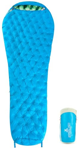 Xsog Ultraleichter Daunenschlafsack für Erwachsene, 0,9 kg, 32-55F 650 Füllung, leicht, kompakt, Mumien-Rucksack-Schlafsack für Outdoor-Camping und Wandern, komprimierbar -MFH500 (Emaille-Blau)