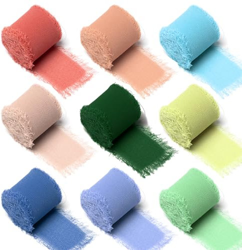 Sxutop 9 Rouleaux Ruban en Mousseline de Soie Fait à la Main Ruban Cadeau Large en Mousseline de Soie ruban Tissu mousseline pour Emballage Cadeau, Mariage, Bouquet de Fleurs, 4cm x 5m (9 Couleurs)