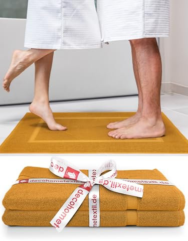 DecoHomeTextil Handtuch-Set 2 Badematten 51 x 76 cm in Senf aus 100% Baumwolle, hochwertig, kuschelweich und saugstark