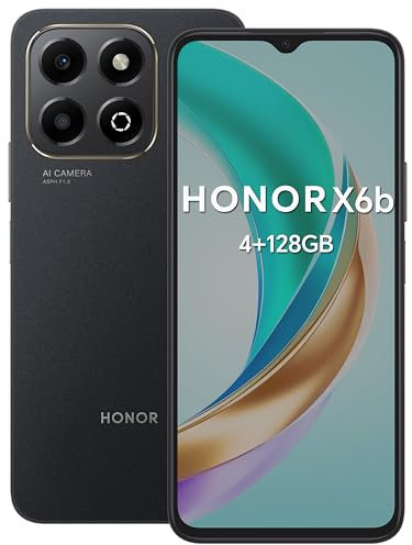 HONOR X6b Smartphone Android 14 Dual SIM 4G NFC, 4GB RAM 128GB, 5200 mAh, TFT-LCD da 6.56 pollici Eye Comfort display telefono con MediaTek Helio G85, 50+2MP, Midnight Black [Versione italiana]