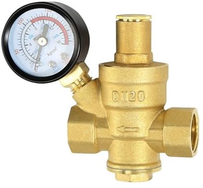 EVBELGBPZ Wasserdruckminderventil 3/4 Zoll mit Manometer, einstellbares Wasserdruckminderventil