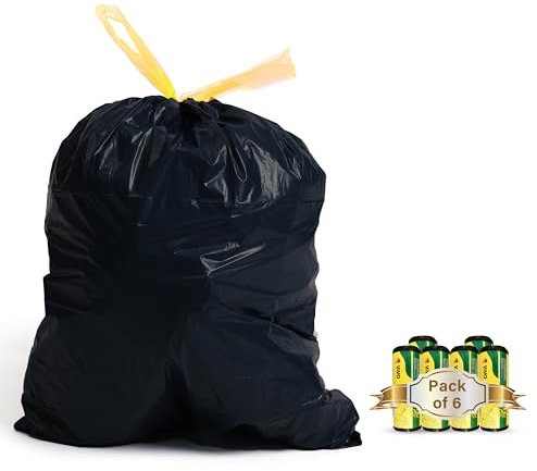Strong Drawstring Bin Bag Liners, 6 Rolls x 15 Bags, 90 Pack 30-40L Black Plastic Bin Bags For Office, Kitchen,Bathroom Bins Indoor Trash Bin, Heavy Duty, Unscented Garbage Bags 60 x 80cm