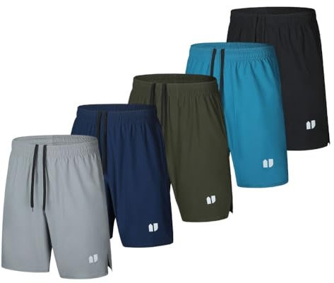 Bsrpolry Lot de 5 shorts de course à pied pour homme à séchage rapide pour jogging, shorts de sport pour homme avec poches et taille élastique, Noir, bleu, vert, bleu marine, gris clair, 3XL