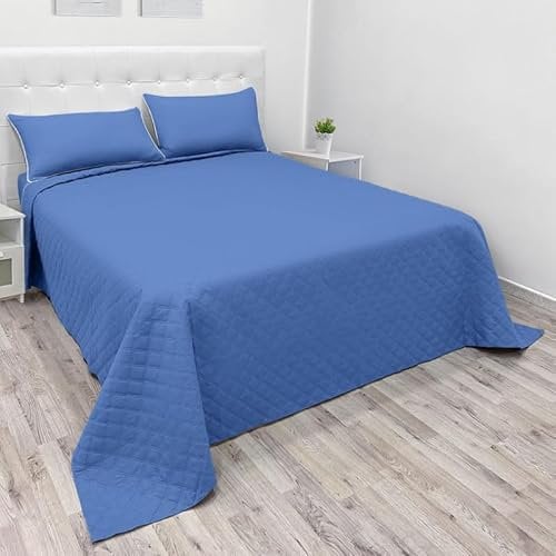NARCISO - Trapuntino Singolo Tinta Unita Ideale per la Mezza Stagione, Copriletto Singolo Leggero 170x270cm, Disponibile in Varie Colorazioni Uniche, Prodotto in Italia (Azzurro)