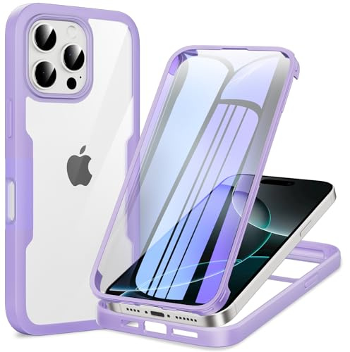 Phoona Cover per iPhone 16 Pro Max con Pellicola Protettiva Trasparente, Antiurto Silicone Custodia 360 Gradi Full Body Protezione, AntiGraffio Robusta Cover per iPhone 16 Pro Max, Viola