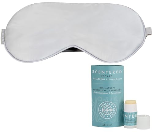 Scentered Yoga & Meditation Gift Set with Silk Eye Mask & Escape Aromatherapy Balm – Natural Silk Eye Mask to Block Out Light & Calming Essential Oils Balm – Mindful Escape Kit for Meditating & Yoga