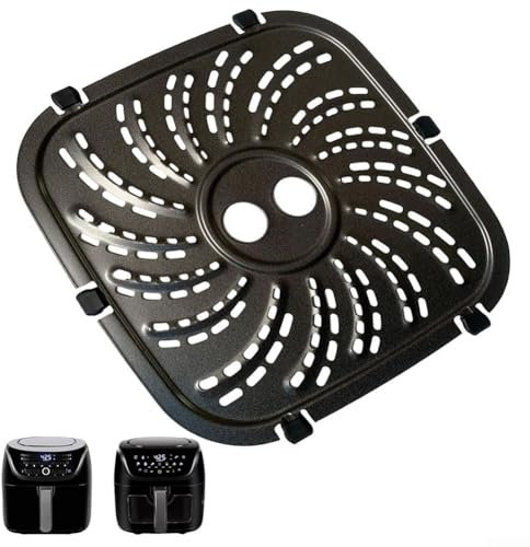 Air Fryer Grill Pan for PowerXL Air Fryers, Square Air Fryer Accessories for 8QT Tray Grill Plate for Vortex Pro Air Fryer Trays Crisper Plate Replacement Parts with Rubber Bumpers, Dishwasher Safe