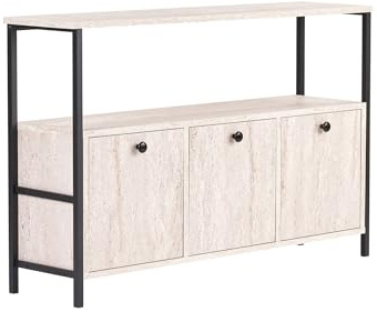 Moderner Konsolentisch, Travertine & Schwarz, 120 x 77 x 30 cm | 100% melaminbeschichtete Spanplatte, elektrostatische Pulverlackierung, PVC-Kantenband | stilvoll & funktional für die Heimdekoration