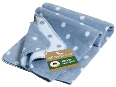 allnatura Flauschige Kinder Sommer-Kuscheldecke COTONA-PUNTINO 75x100 cm Made in Germany in Blau – 100% nachhaltige Bio-Baumwolle – schadstoffgeprüft Überwurfdecke für Kinderwagen, Bett, Boden