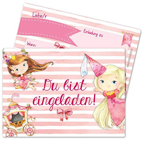 Papierdrachen 12 Einladungskarten zum Kindergeburtstag für Mädchen - Motiv Prinzessin - Geburtstagseinladungen für Deine Geburtstagsparty (DIN A6 mit abgerundeten Ecken)