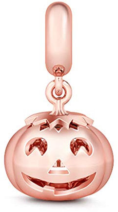 GNOCE 925 Sterling Silber Jack O Kürbis Laterne Charms Anhänger Roségold überzogene Kürbis Laterne Medaillon für Armband/Halskette Halloween Geschenk