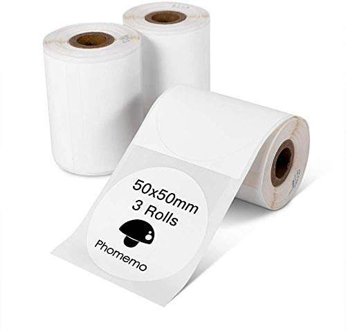 Phomemo 3 Rollen Multifunktionales rundes Etikett, 50 x 50 mm (1,96x 1,96), 140 Etiketten/Rolle, Insgesamt 3 Rollen, Kompatibel mit Phomemo M110 M200 M120 M220 M221 Etikettendruckern