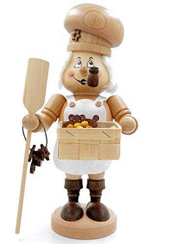 Kuhnert - Original Erzgebirgische Holzkunst Räuchermann Räucherfigur Wichtel 33cm - Bäcker Natur