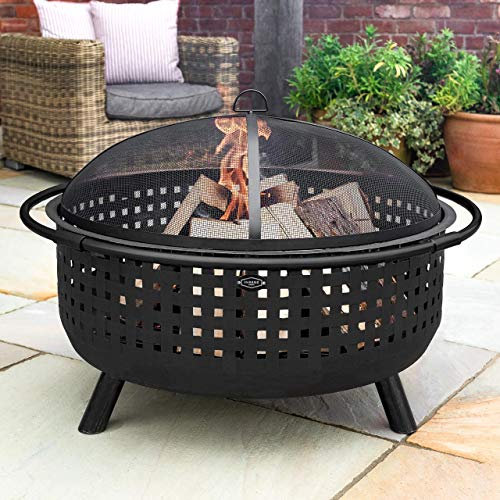 Harrier Outdoor Fire Pit [5 Styles] - For Garden | Wood & Charcoal Compatible | Optional Grill Upgrade | Stylish Bowls (Woven 42in)