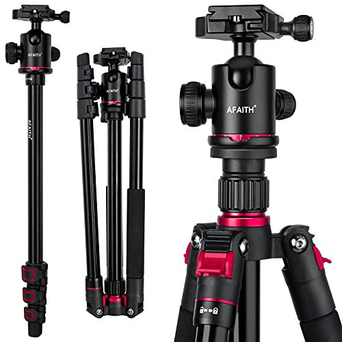 AFAITH Professionelles Kamerastativ, kompaktes Aluminium-Einbeinstativ mit 360-Grad-Panorama-Drehgelenk, Makroaufnahme, tragbares Reisestativ für Canon, Nikon, Sony und andere DSLR-Kameras