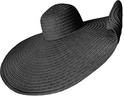GOWEGB Grand chapeau de plage pour femme avec protection solaire - Chapeau de paille à large bord - Chapeau de paille surdimensionné (A-noir), a-noir, taille unique