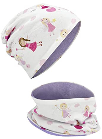 HECKBO Kinder Beanie Wintermütze & Schal Set - Fee-Design - Für 2-6 Jahre - Wärme durch Fleece - Unisex Loop-Schal - Maschinenwaschbar - Baumwolle, Einheitsgröße