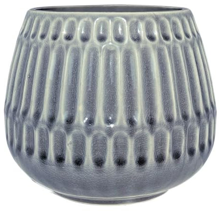 Nordring Retro Übertopf Vintage Pflanztopf für Zimmerplanzen Blumentopf Riff L (16,5 cm ø), grau, Keramik