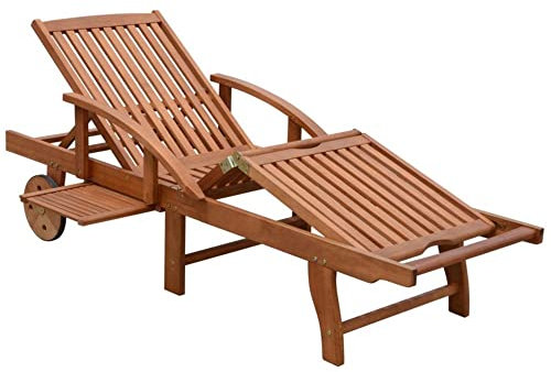VARILANDO Deckchair, Liegestuhl, Gartenliegestuhl, Sitz- und Liegemöbel für den Garten, Sonnenliege, Eukalyptus Holz geölt aus 100% nachhaltigem Anbau, klassisches Design (Sonnenliege)