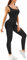 TrainingGirl Einteiliger Damen-Jumpsuit, quadratischer Ausschnitt, Tank-Top, Strampler, gerippt, ärmellos, für Yoga, Bodycon, Schwarz, Large