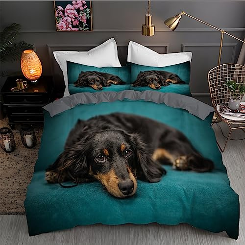 LLSZAHD BettwäSche 135x200 Blauer Dackel 3D Bettbezug Weiche und Angenehme Mikrofaser BettwäSche-Sets mit Reißverschluss Schließung + 2 Kissenbezug 80 X 80 cm