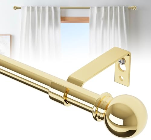 Goldene Gardinenstangen für Fenster 48-88 cm, verstellbar mit Halterungen, robuste Metall-Stange für Schlafzimmer und Wohnzimmer, einfach einzurichten