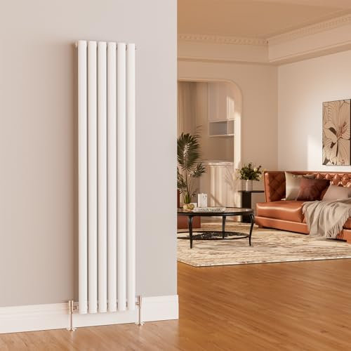 EMKE Radiator 1600 x 354 mm Vertical Single Panel Oval Column, Modern Central Heating White Radiator Suitable for 7㎡