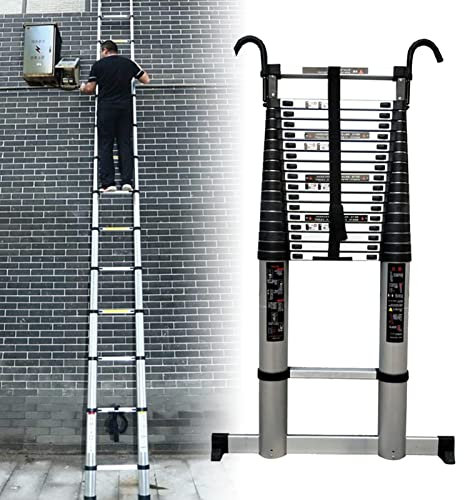 Extra Long Telescoping Ladder 8m / 26 Feet,Folding Aluminum Telescopic Extension Ladder,Heavy Duty Straight Extendable Steps with Roof Hook Comfortable anniversary
