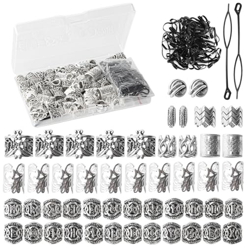 Viking Hair Beads & Beard Ornaments - 81 Pieces Hair Jewelry & Dreadlocks Accessories Premium Hair Jewelry for Women Braid Accessories Beard Beads for Men, Zinc Alloy, Stainless Steel, Tibetan Alloy