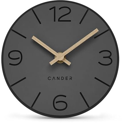 Cander Berlin MNU 2615 Y Tischuhr lautlos ohne Ticken 15 cm analog batteriebetrieben Vintage grau schwarz MDF Holzzeiger