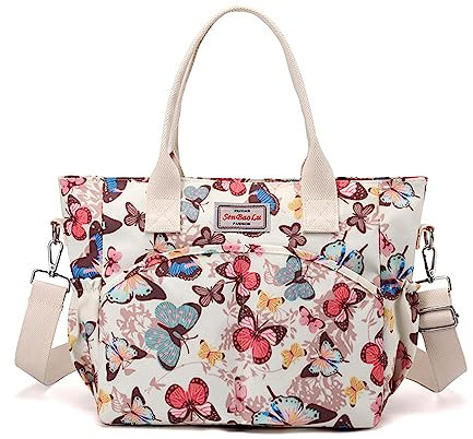 NICOLE & DORIS Damen Handtasche Große Tasche Casual Umhängetasche mit Mehreren Taschen Shopper Schultertasche Blume Henkeltasche Bunte Tote Handtaschen Crossbody Bag Beige