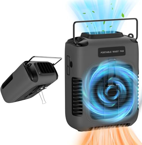 Portable Waist Clip Fan, 8000mAh Personal Cool Clip Fan Under Shirt with Max 30H Working Time & 3 Speeds 5500RPM Strong Airflow, Hands-free Wearable Body Belt Fan for Outdoor