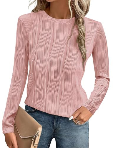 Gemulate Trending Clothes for Women Ladies Tops and Blouses Long Sleeve Office Blouses Casual Business Holiday Tshirts Shirts Tee Womens Dressy Tops UK Pink L